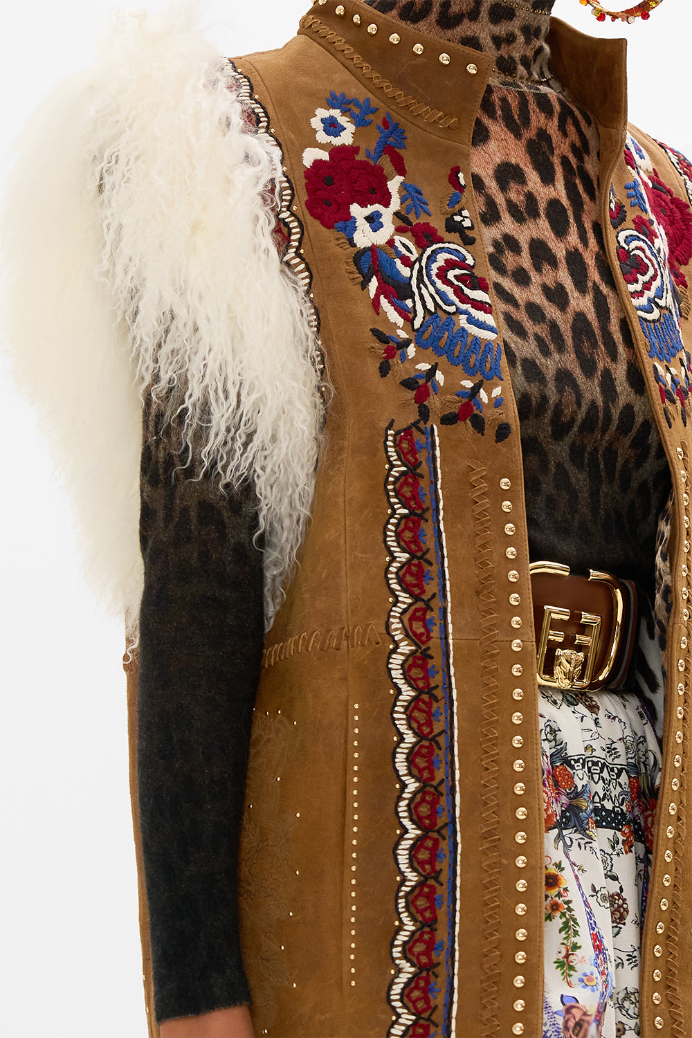 CAMILLA suede gilet in Volendam Dolls print