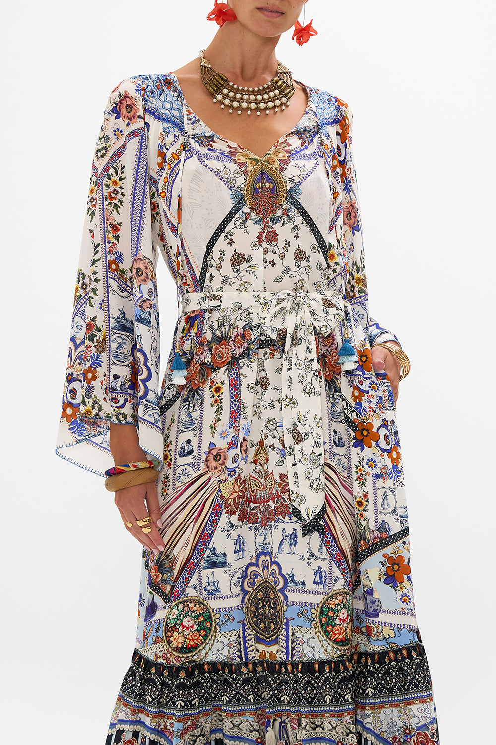 CAMILLA silk dress in My Folk Art Heart print