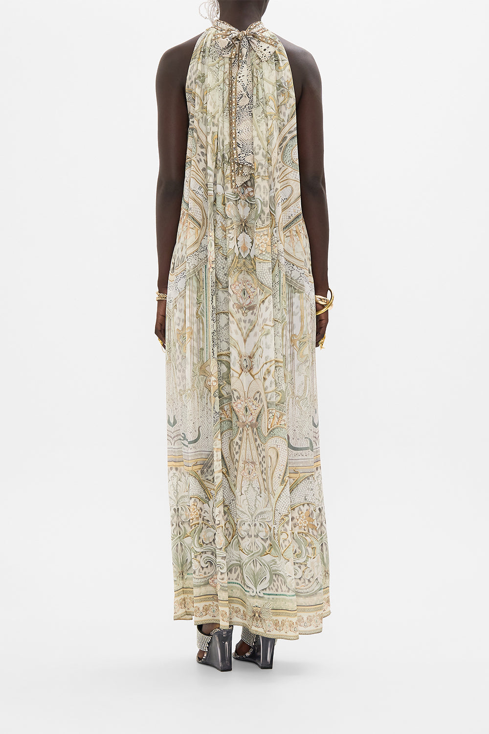 CAMILLA silk maxi dress in Ivory Tower Tales print