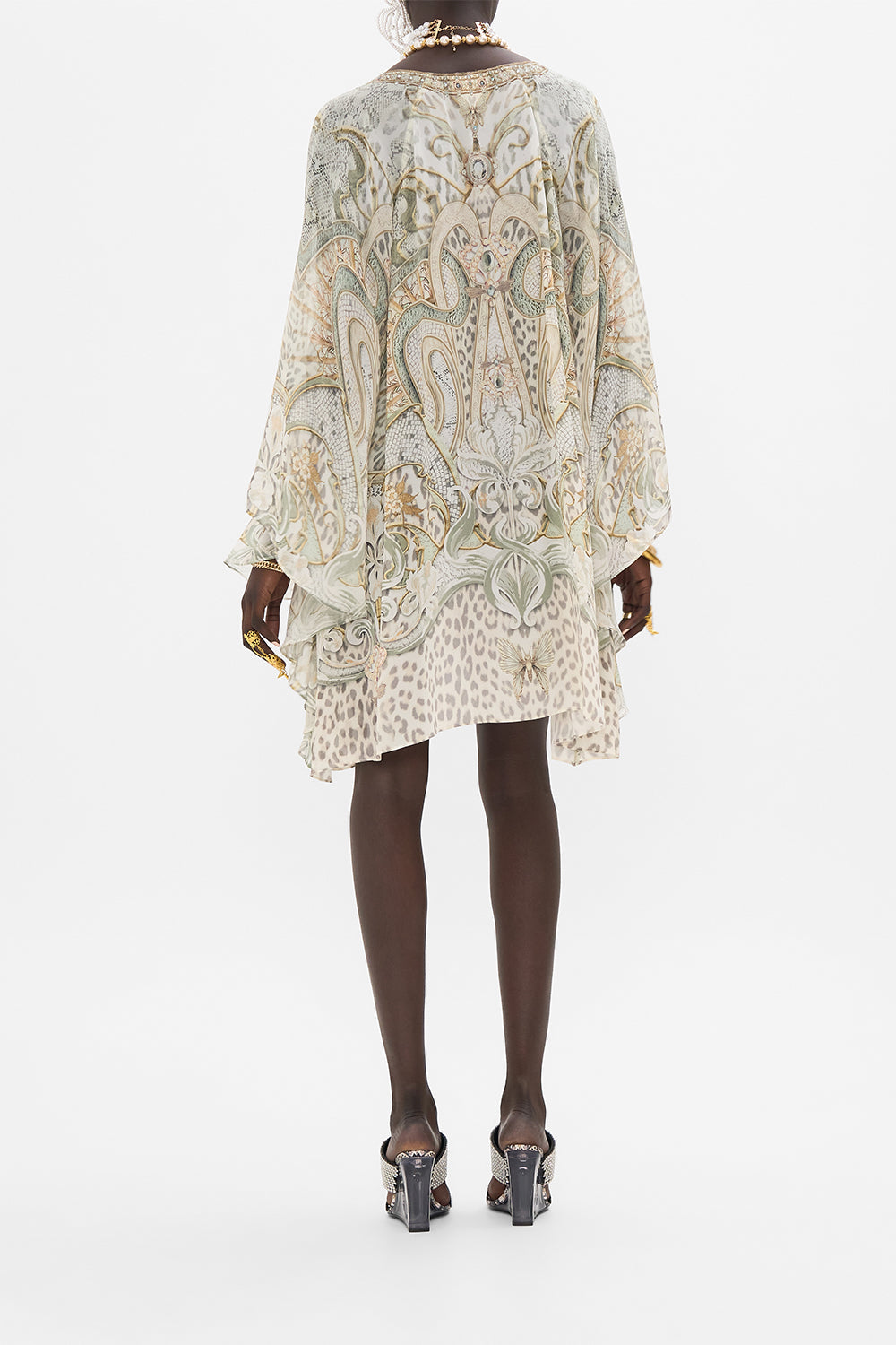 CAMILLA silk kaftan in Ivory Tower Tales print
