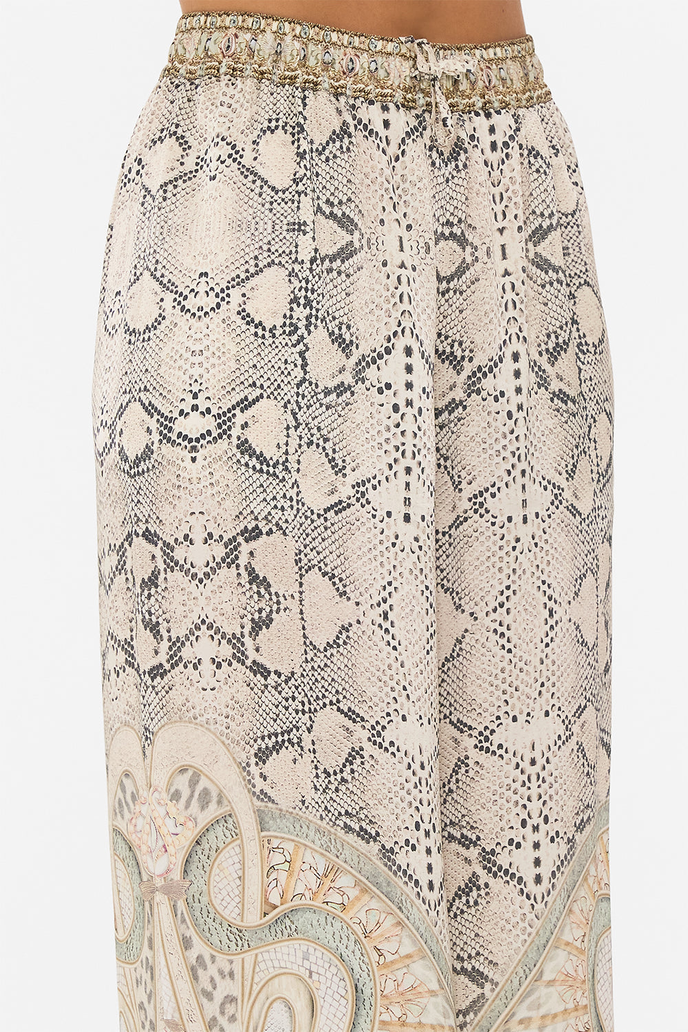 CAMILLA silk pants in Ivory Tower Tales print