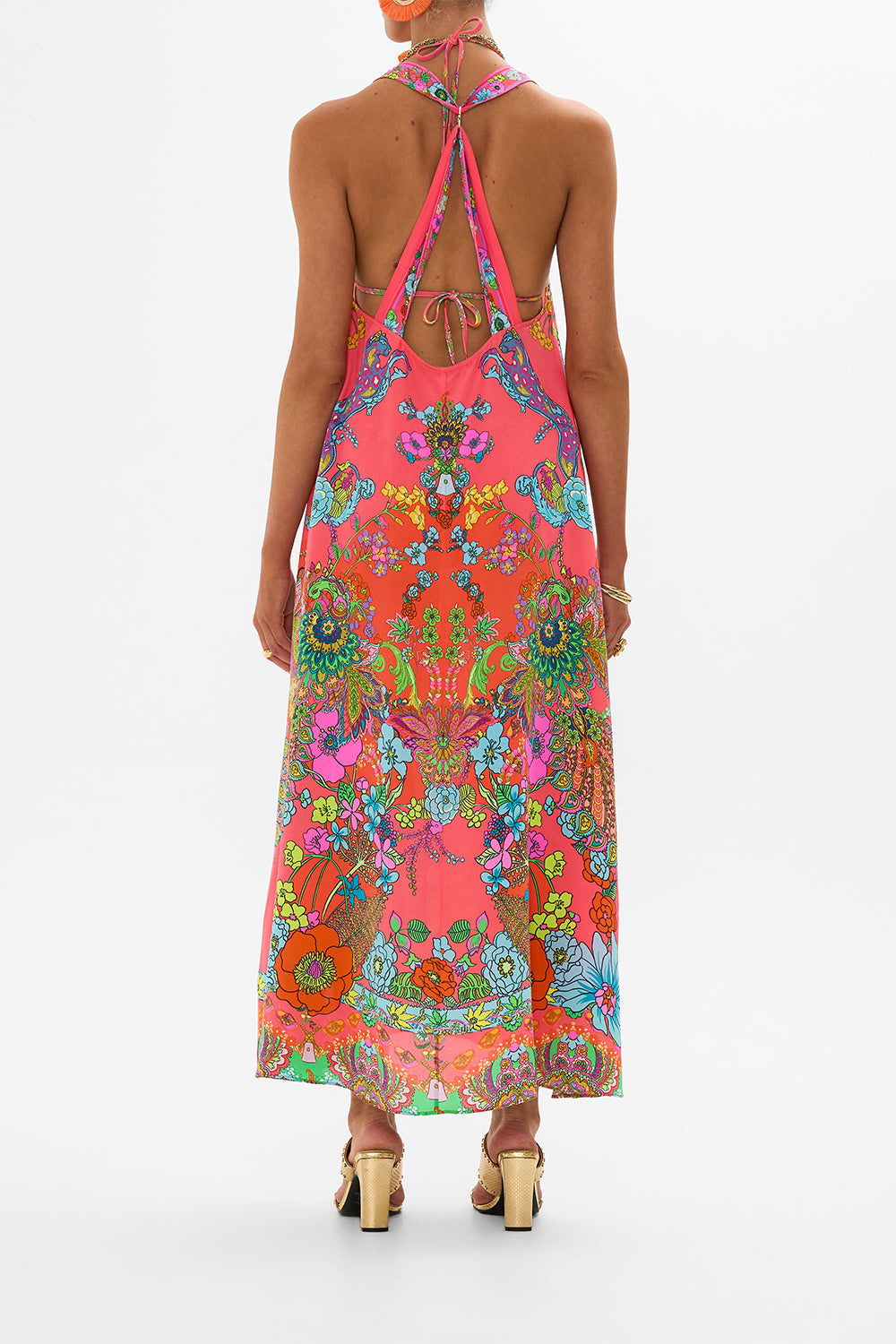 CAMILLA Pink Racer Back Dress with Hardware in Windmills and Wildflowers