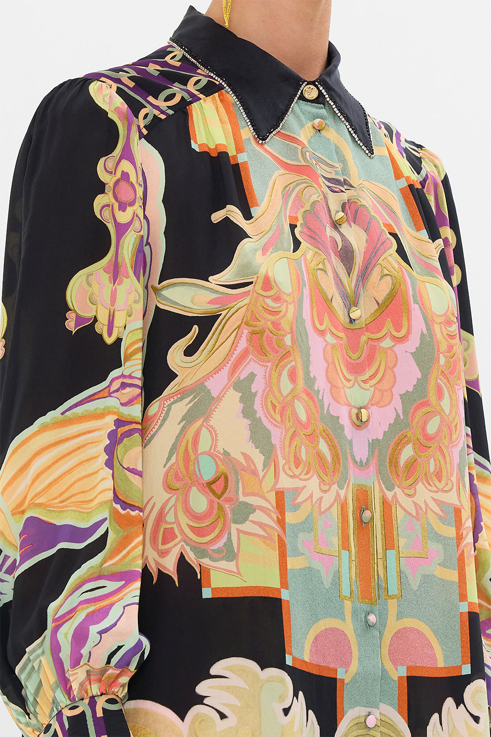 CAMILLA silk blouse in Club Cinemania print