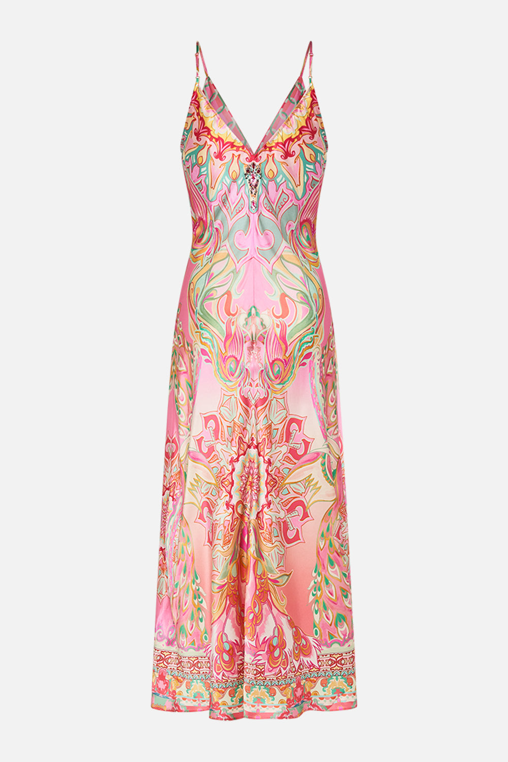 CAMILLA silk bias slip dress in Tea With Tuchinski print