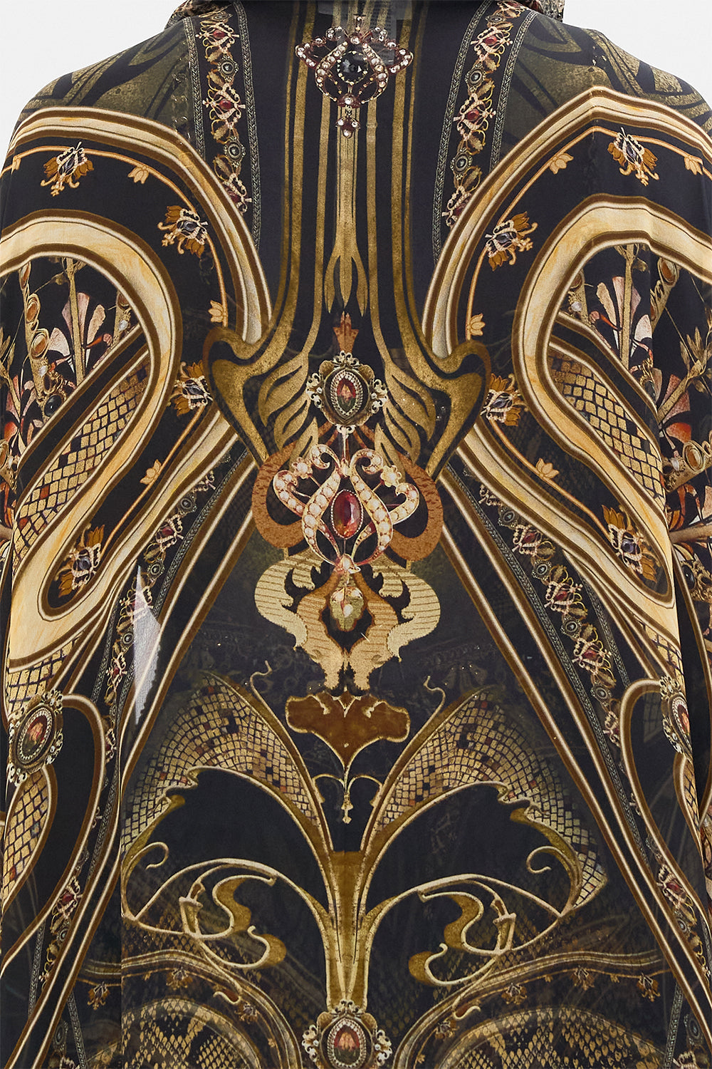 CAMILLA silk robe in Nouveau Noir print