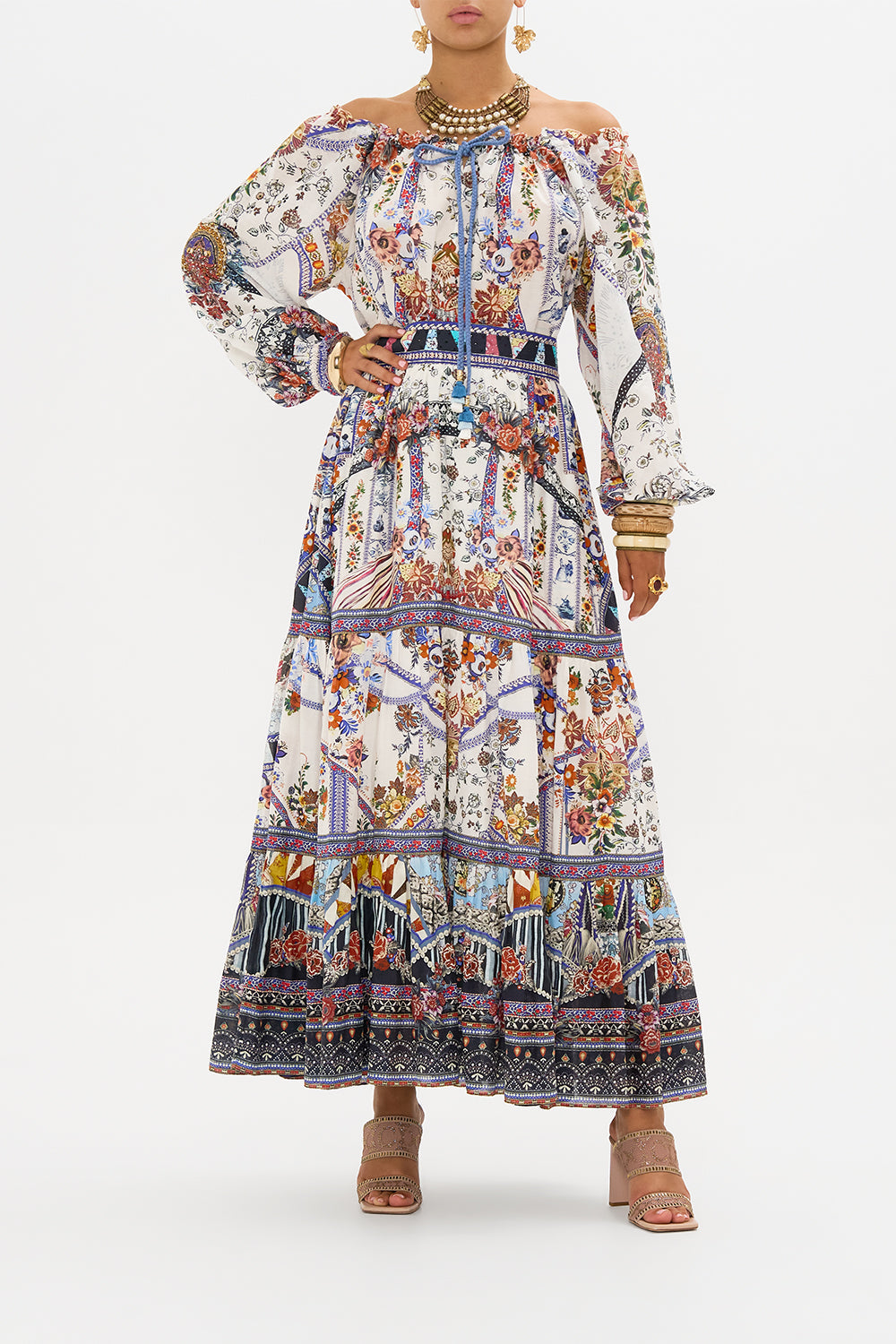 CAMILLA tiered skirt in My Folk Art Heart print