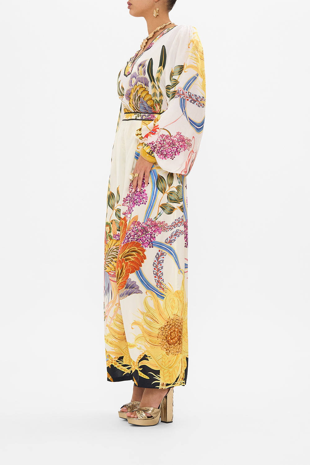 CAMILLA silk pants in Sunflowers On My Mind print