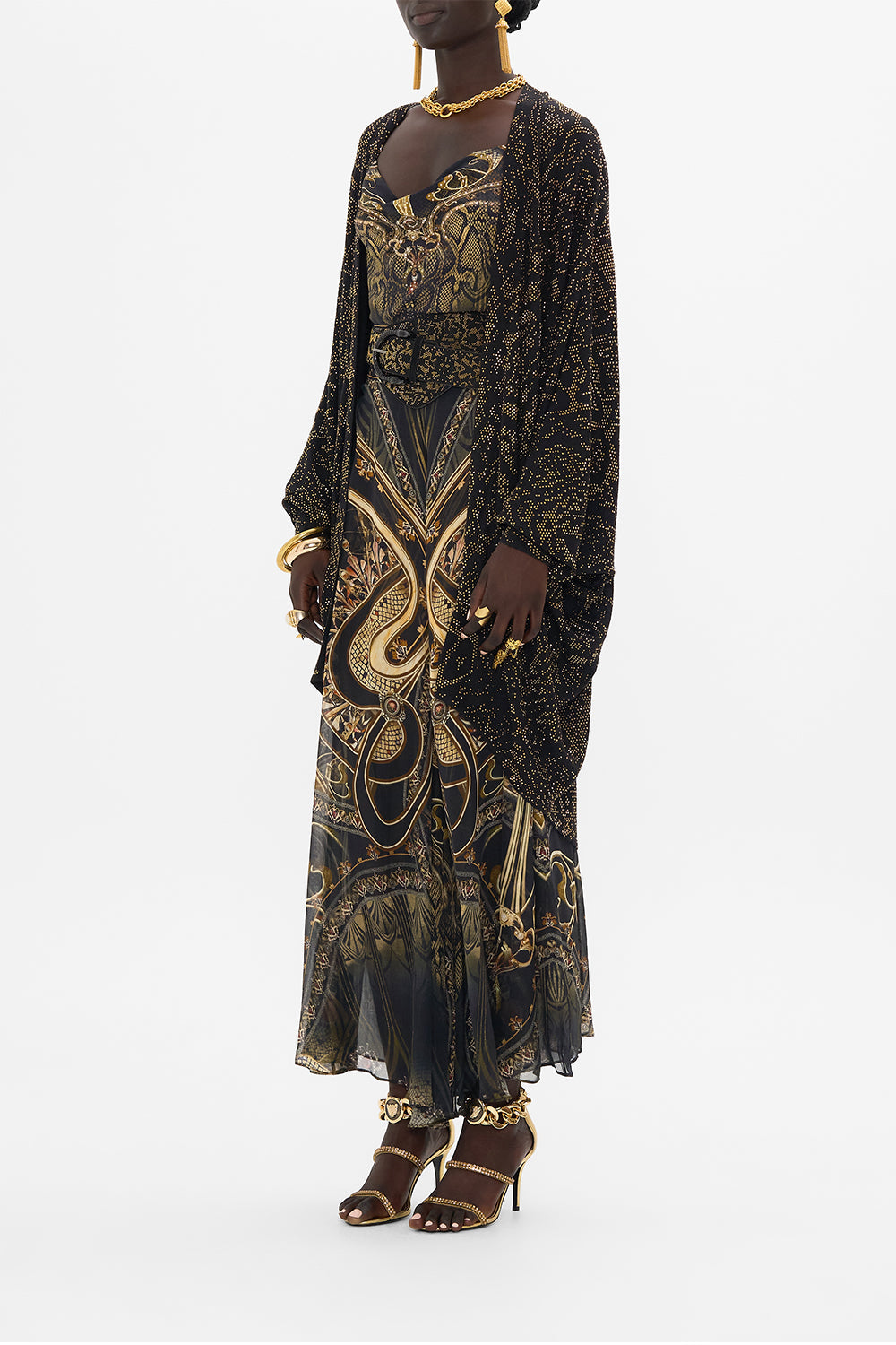 CAMILLA black embellished knit in Nouveau Noir print