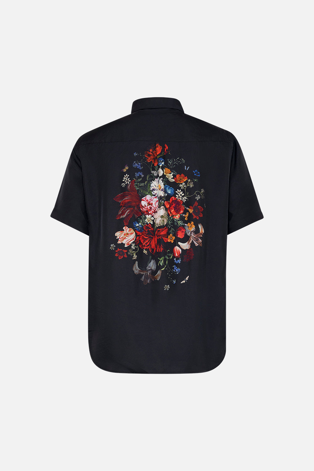 Hotel Franks by CAMILLA mens black floral print silk shirt in A Still Life print