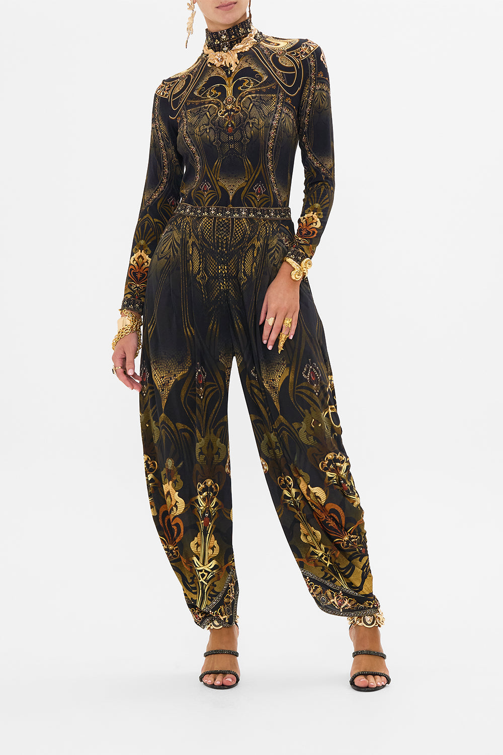 CAMILLA jersey turtleneck in Nouveau Noir print