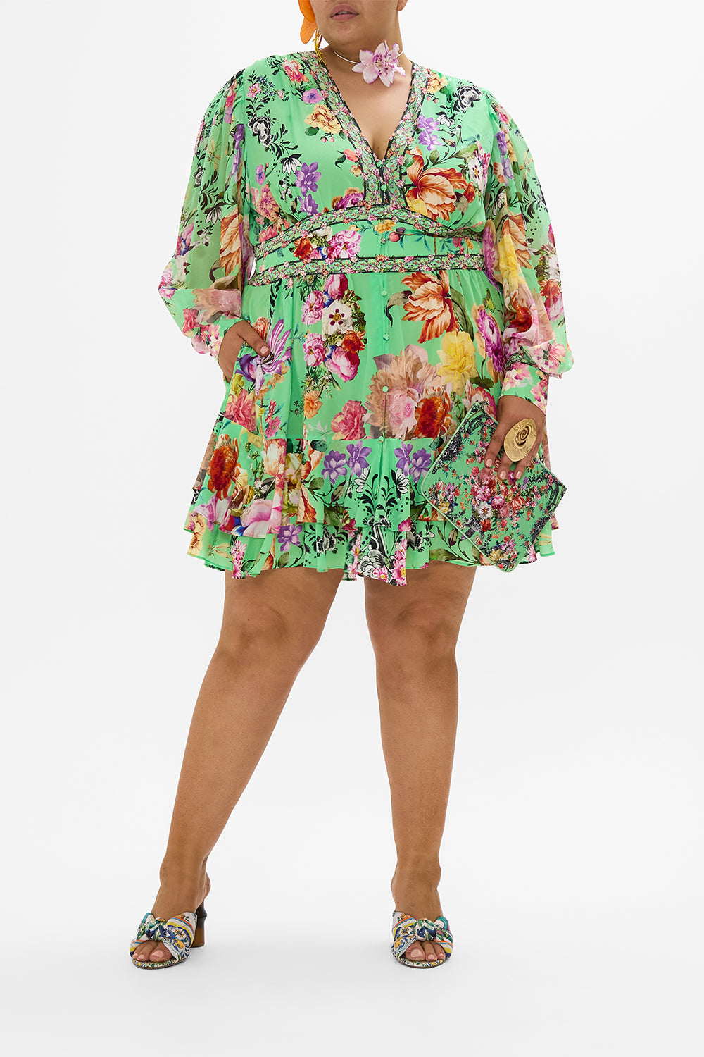 BUTTON FRONT FRILL DRESS PORCELAIN DREAM