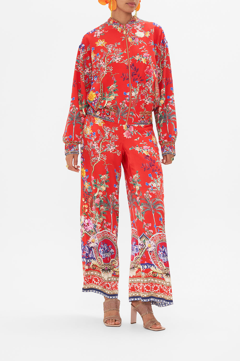 CAMILLA silk floral print bomber jacket in The Summer Palace print