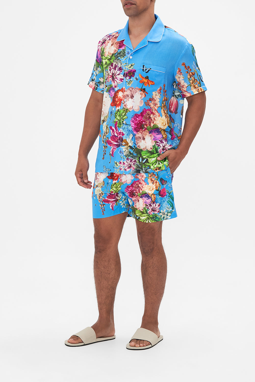 Hotel Franks by CAMILLA mens blue flroal print shirt in Nectar Of The Gods print