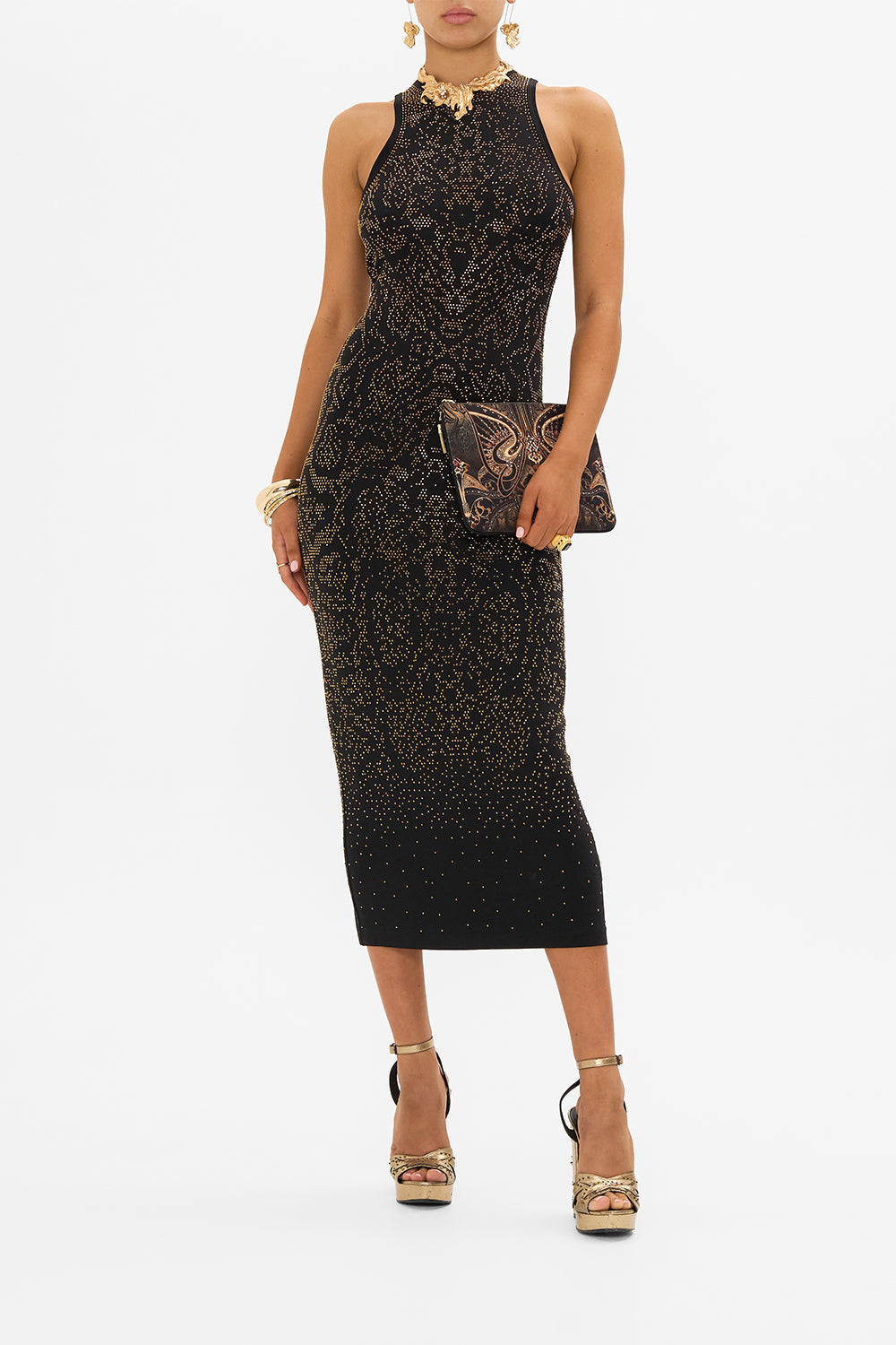 CAMILLA jersey tank dress in Nouveau Noir print