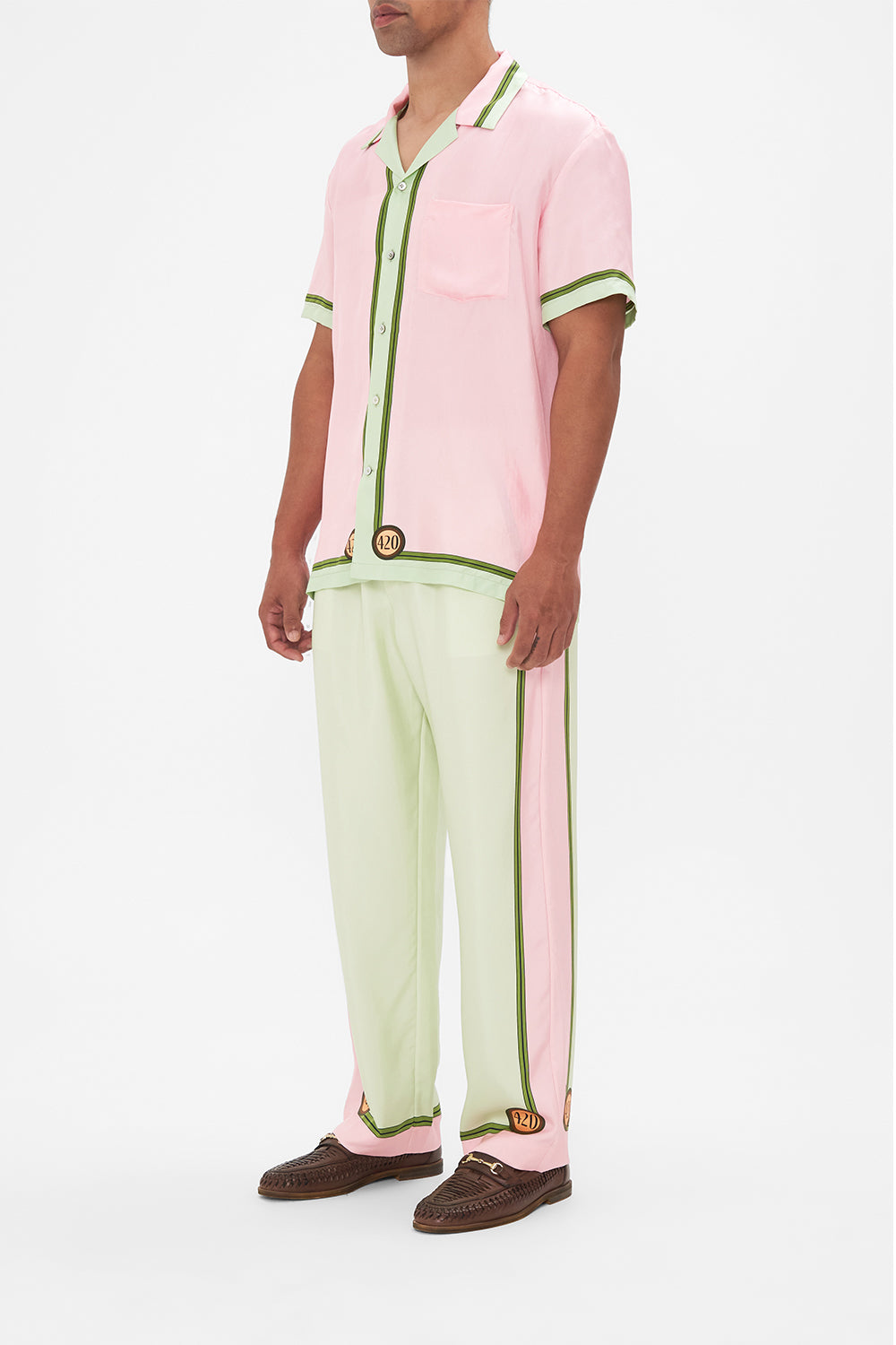 Hotel Franks by CAMILLA mens camp collared printed shirt in Lets Chase Rainbows print