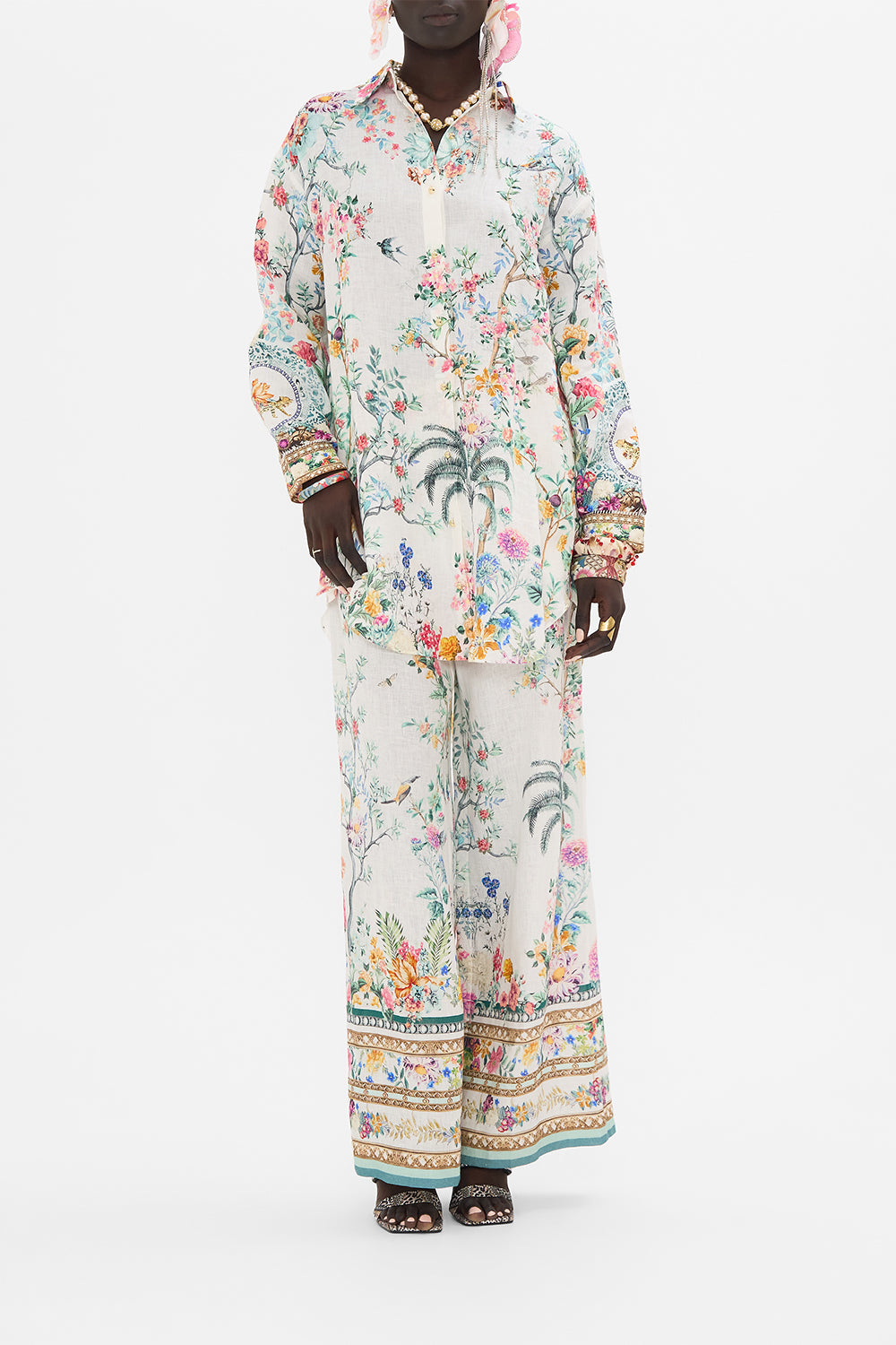 CAMILLA silk tunic in Plumes and Parterres print