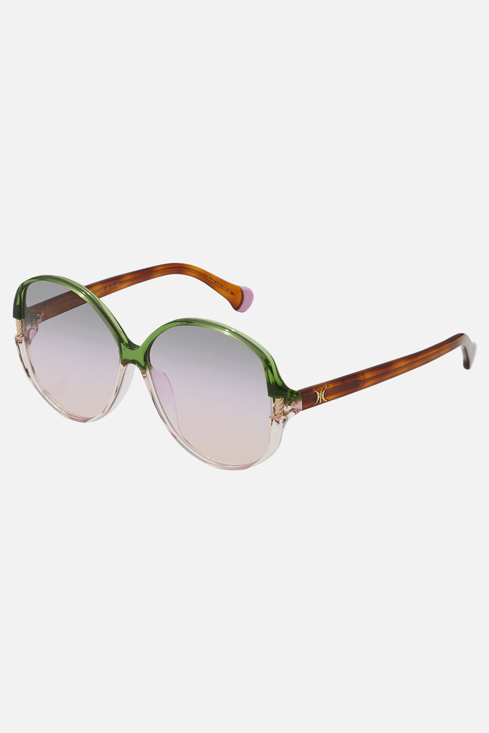Product view of CAMILLA green and tortoiseshell designer sunglasses