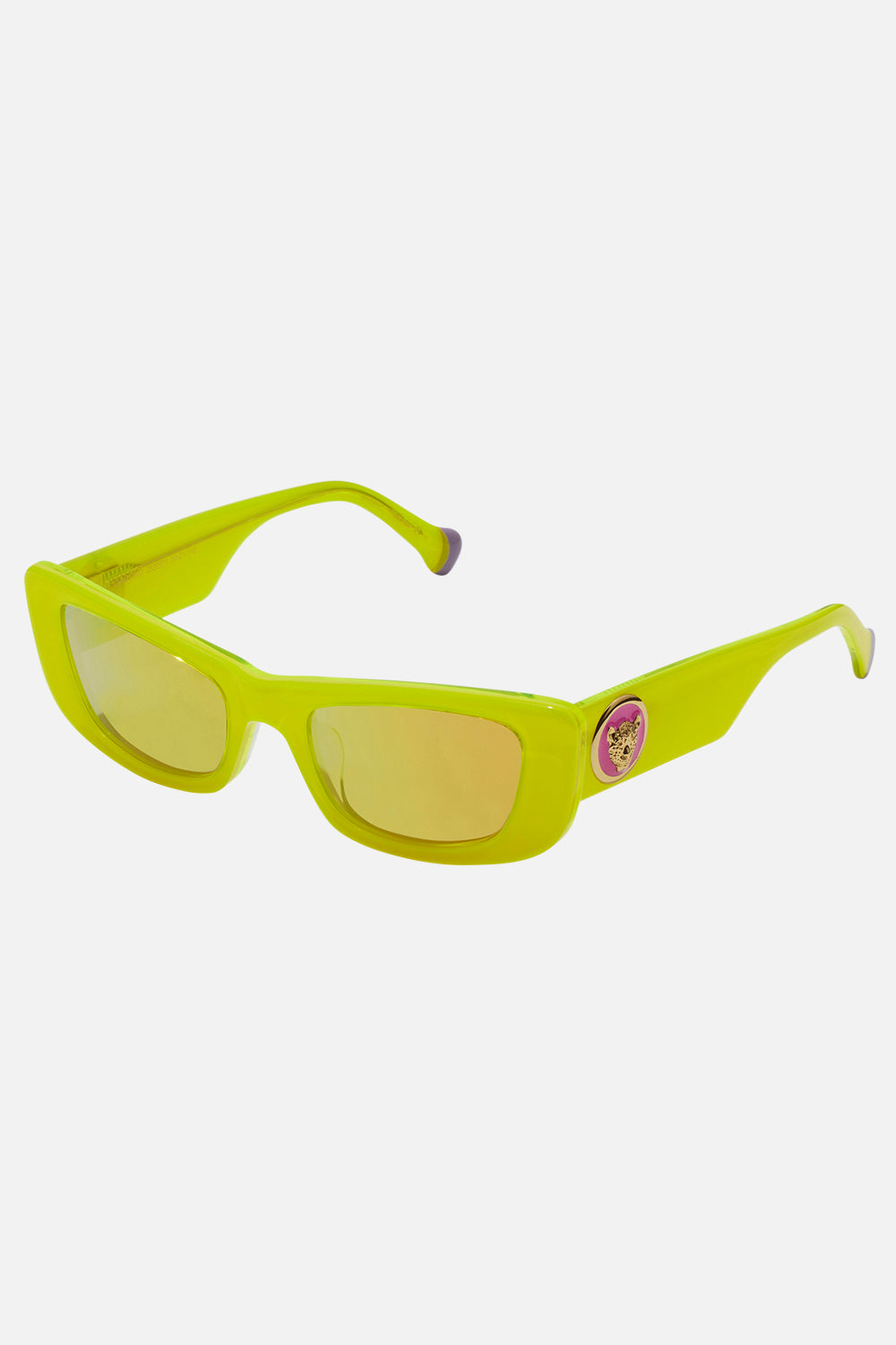 Product view of CAMILLA neon yellow frame designer sunglasses