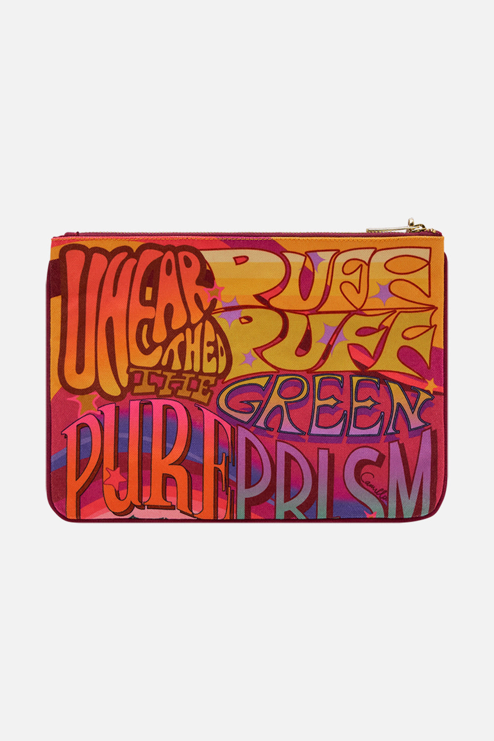 CAMILLA printed clutch bag in Pure Prism print