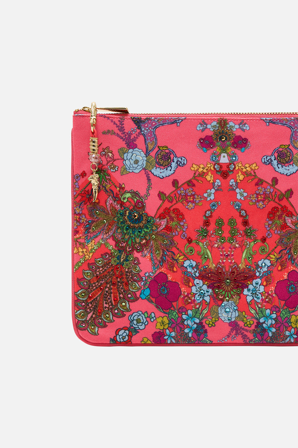 CAMILLA pink small canvas clutch in Windmills and Wildflowers