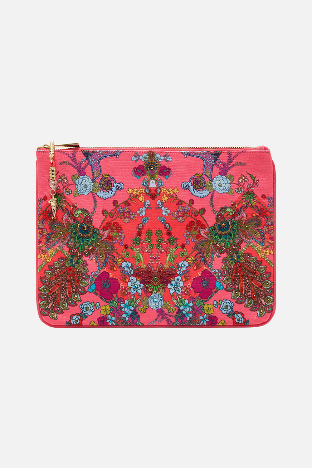CAMILLA pink small canvas clutch in Windmills and Wildflowers