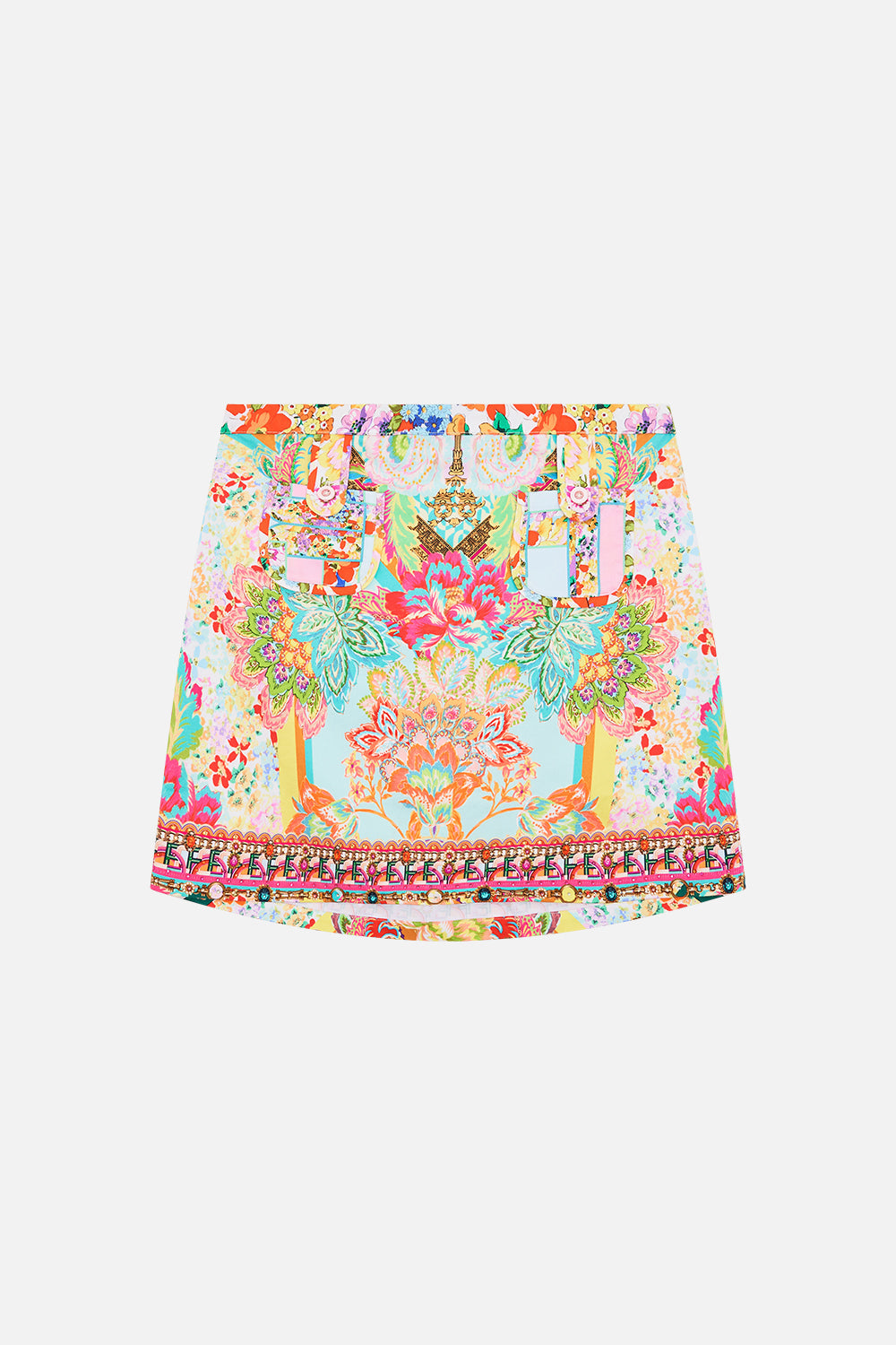 Product view of MILLA BY CAMILLA kids mini skirt with pockets in An Italian Welcome print