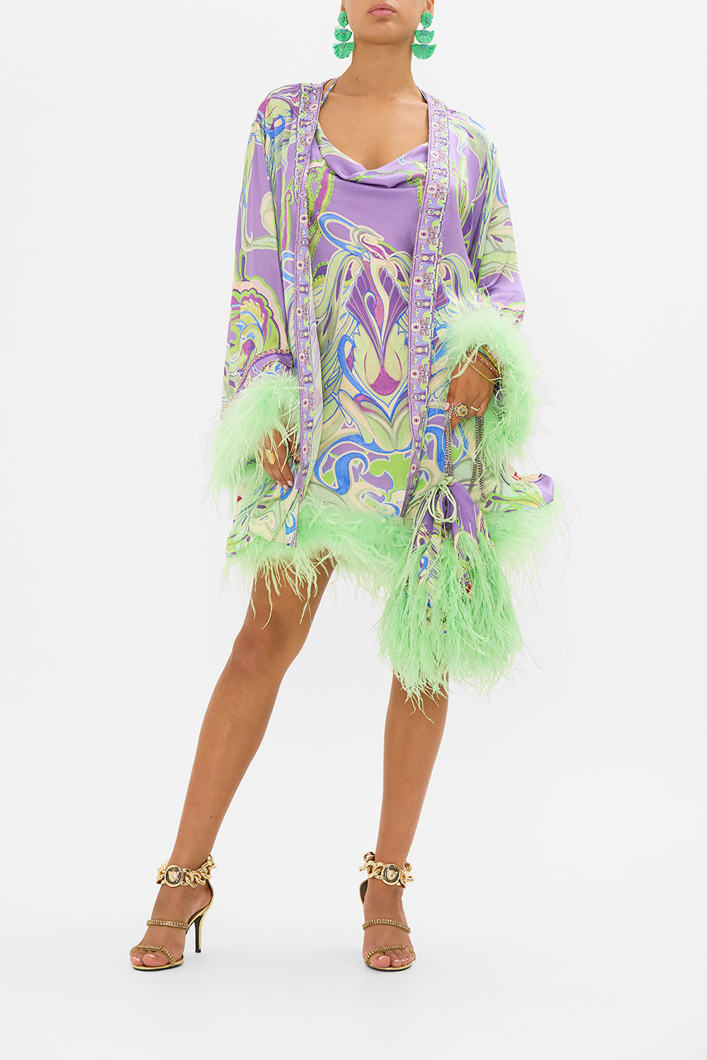 CAMILLA feather pouch in Amsterdam Jewel print