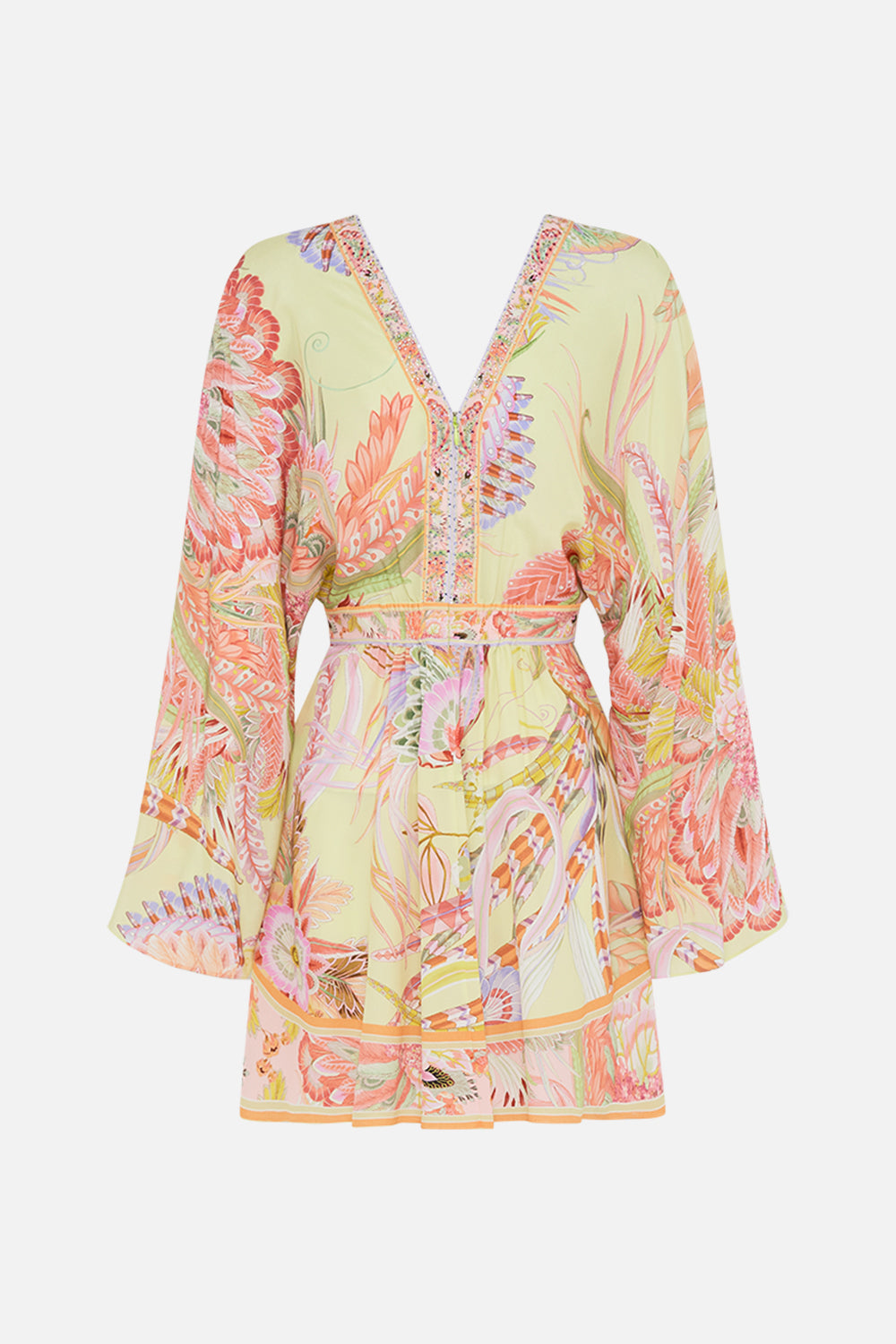 CAMILLA silk kimono mini dress in Cosmic Tuscan print