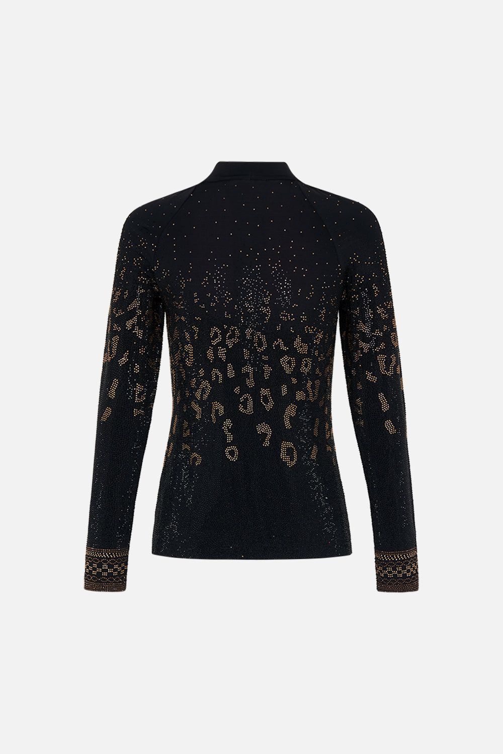 Back product view of CAMILLA black jersey top in Mosaic Muse