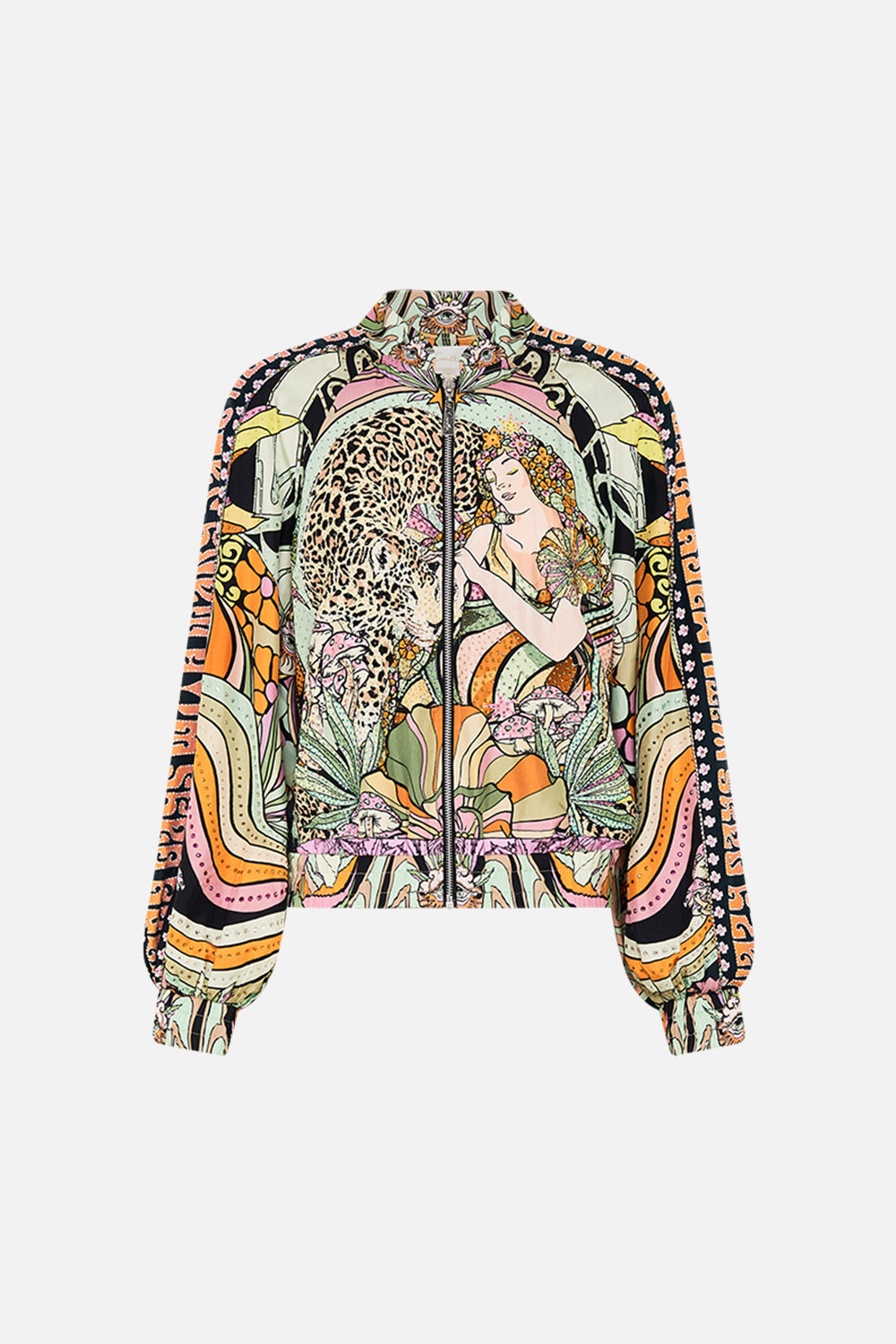 CAMILLA silk bomber in Day Trippin print