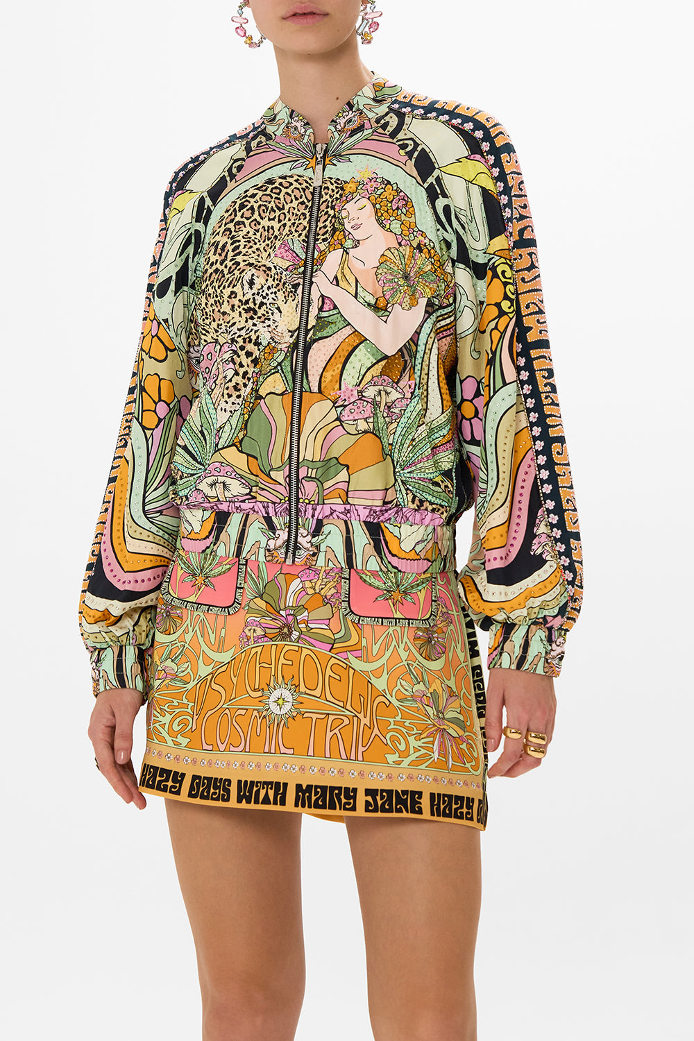 CAMILLA silk bomber in Day Trippin print