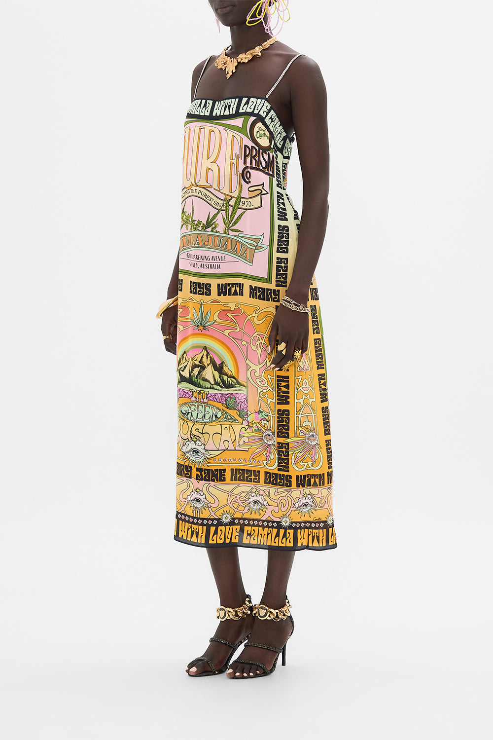 CAMILLA midi dress in Lets Chase Rainbows print