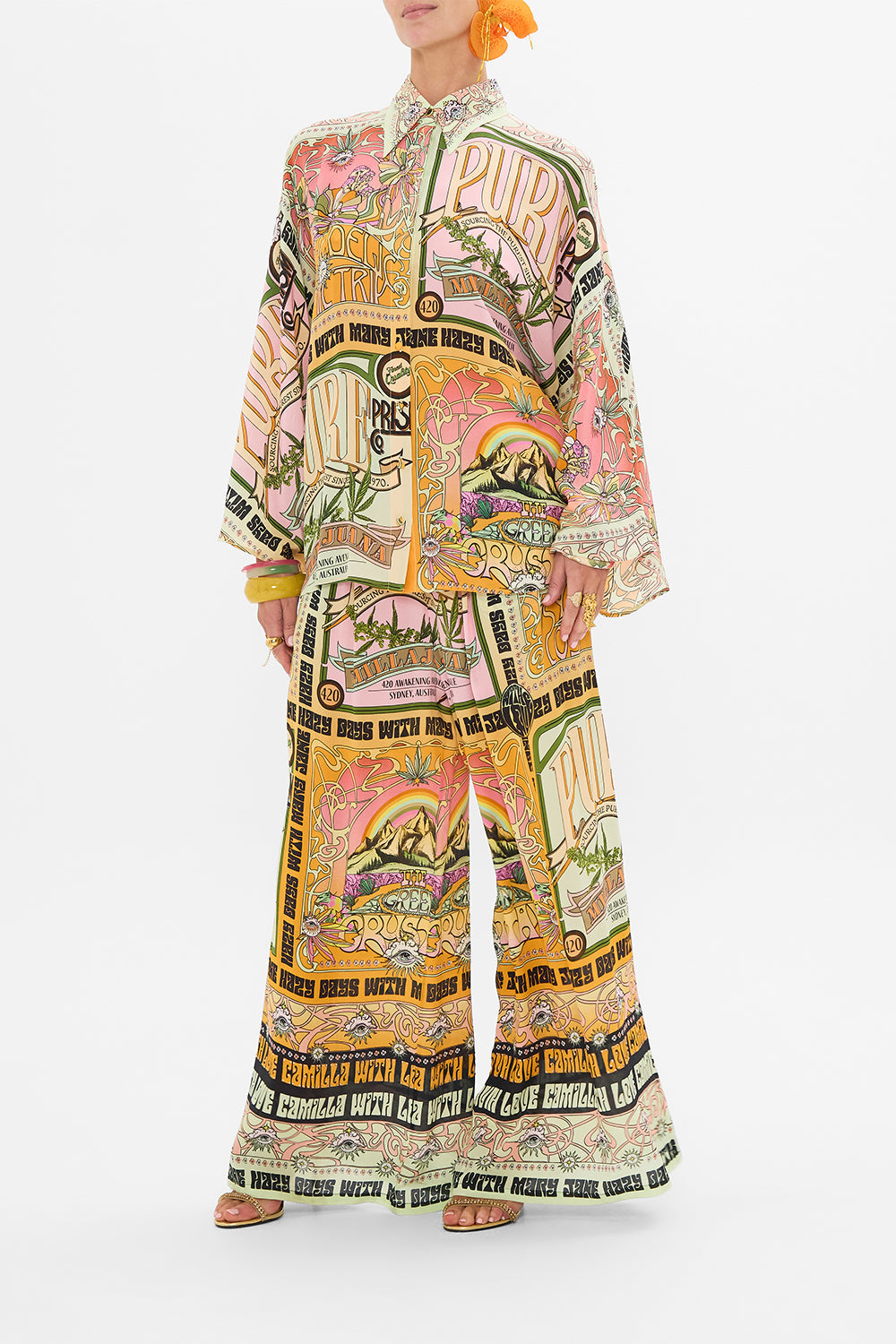 CAMILLA sillk blouse in Lets Chase Rainbows print