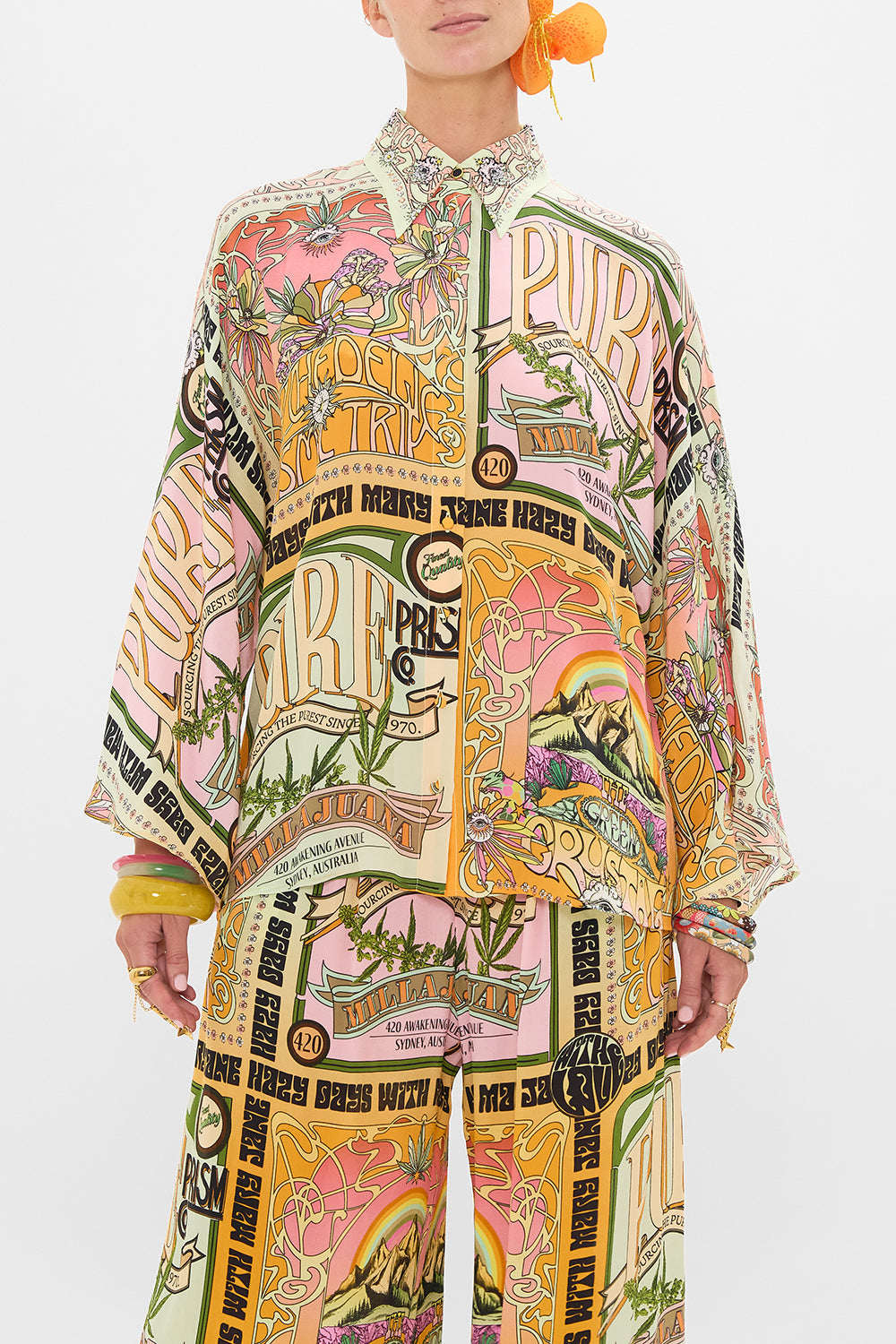 CAMILLA sillk blouse in Lets Chase Rainbows print