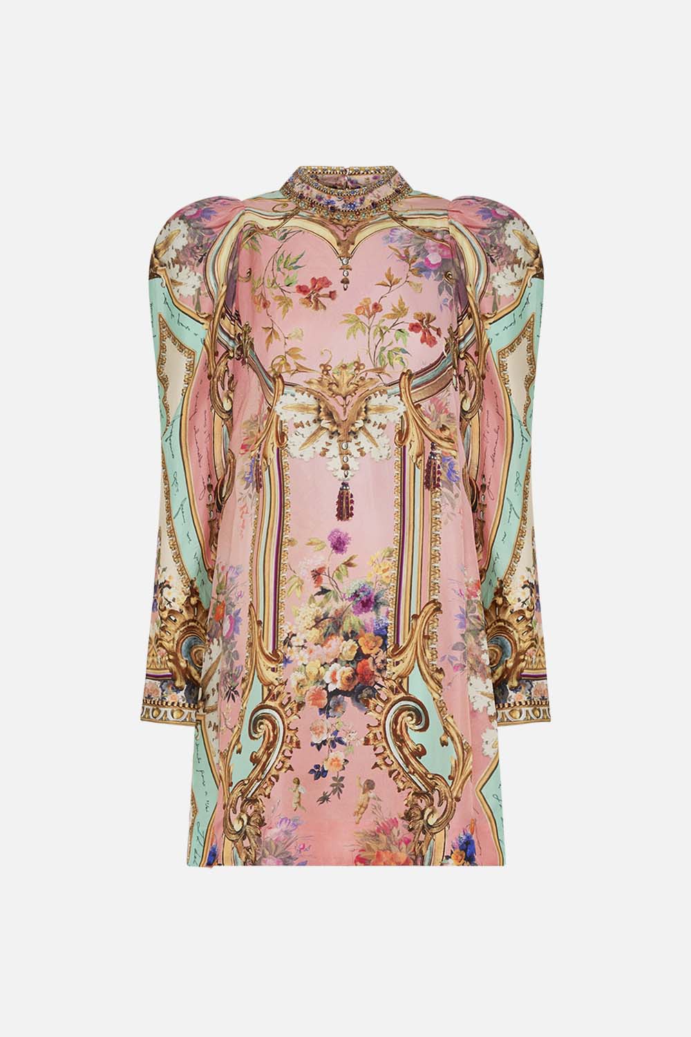 PUFF SLEEVE HIGH NECK MINI DRESS LETTERS FROM THE PINK ROOM