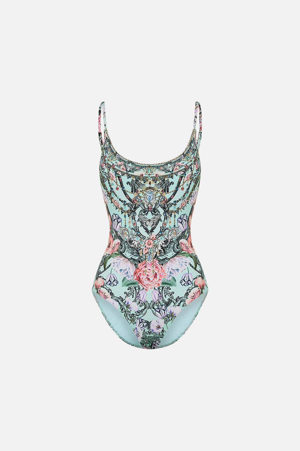 CAMILLA floral scoop neck one piece in Petal Promise Land