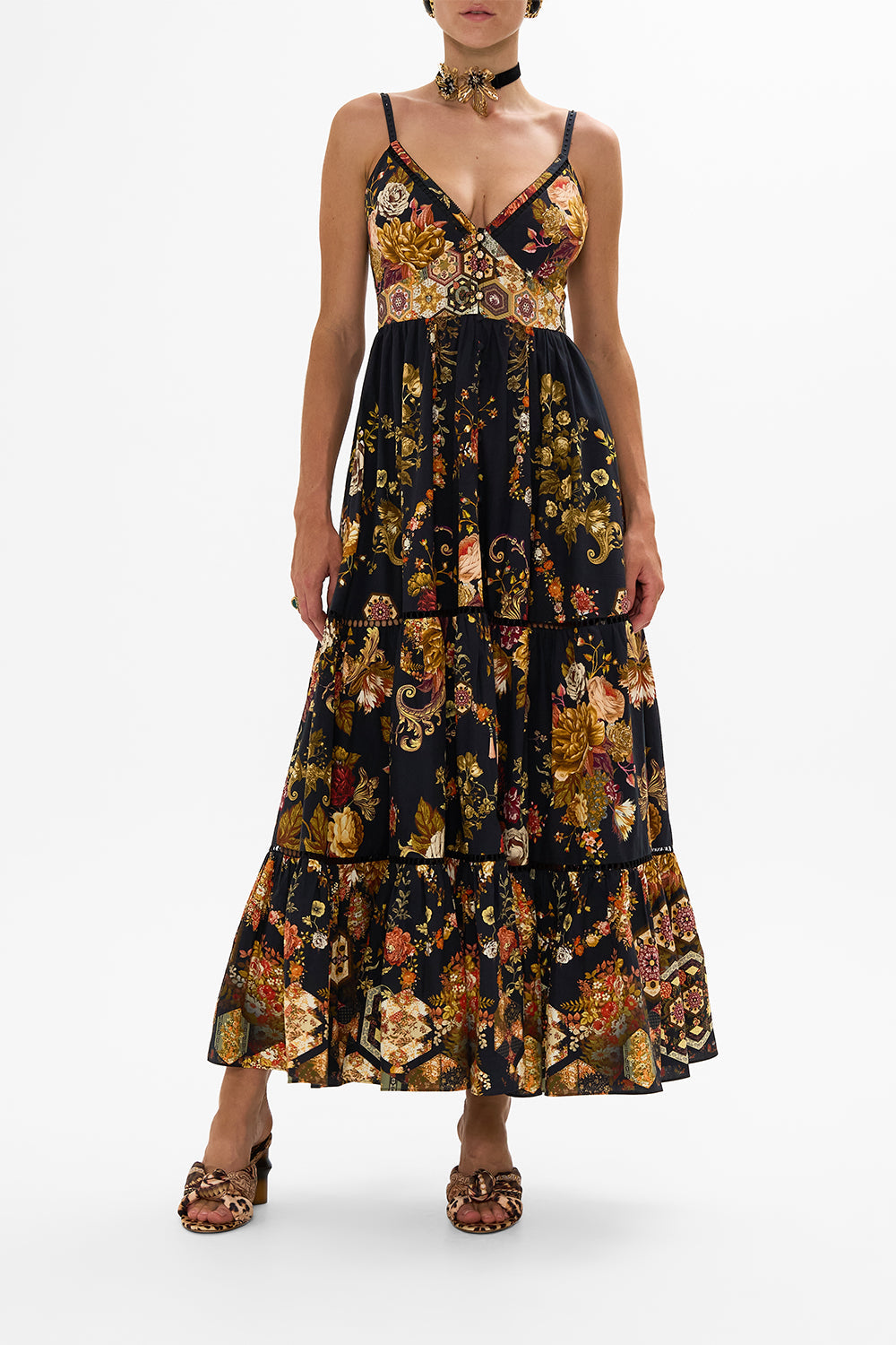 CAMILLA floral tiered bodice dress in Stitched in Time print.