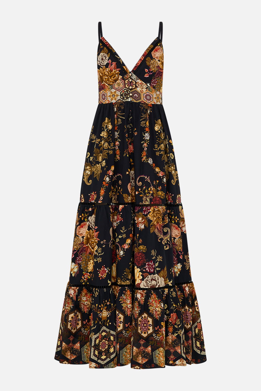 CAMILLA floral tiered bodice dress in Stitched in Time print.