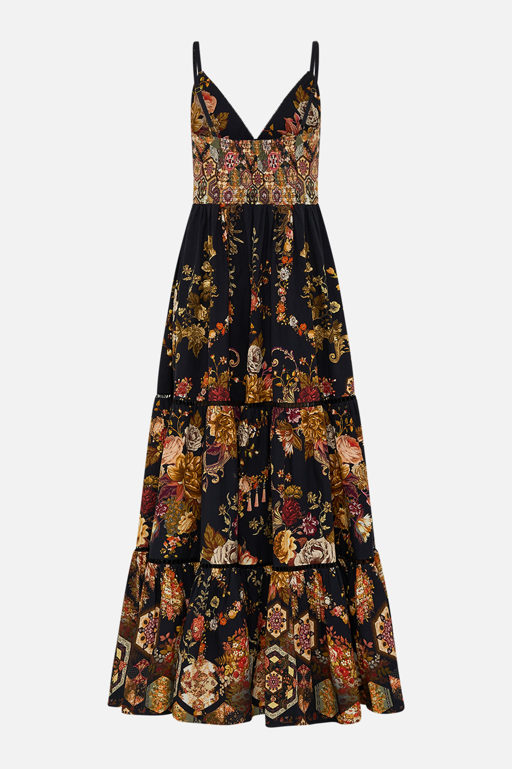 CAMILLA floral tiered bodice dress in Stitched in Time print.
