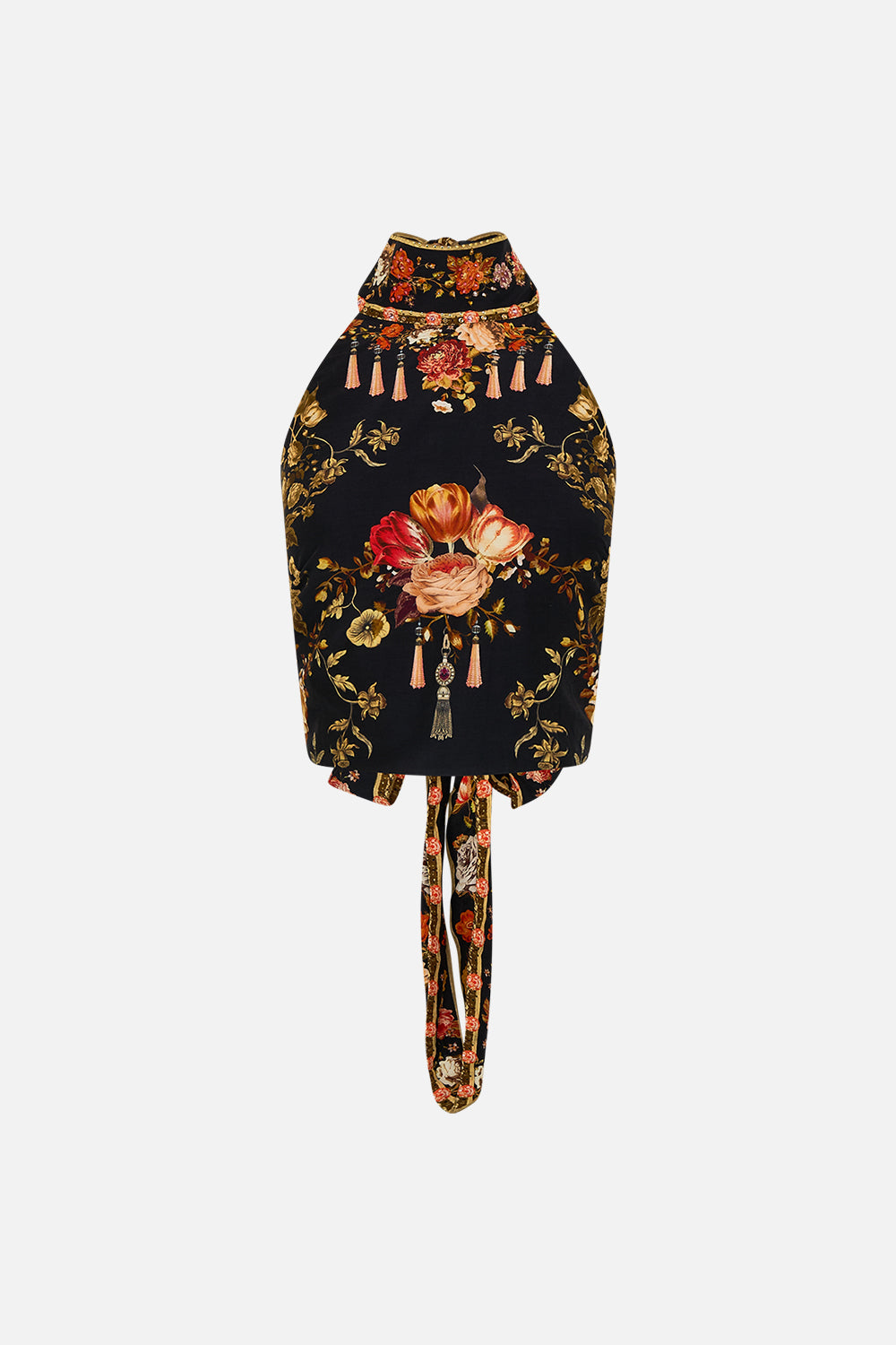 CAMILLA Floral Halter Tie Back Top in Stitched in Time