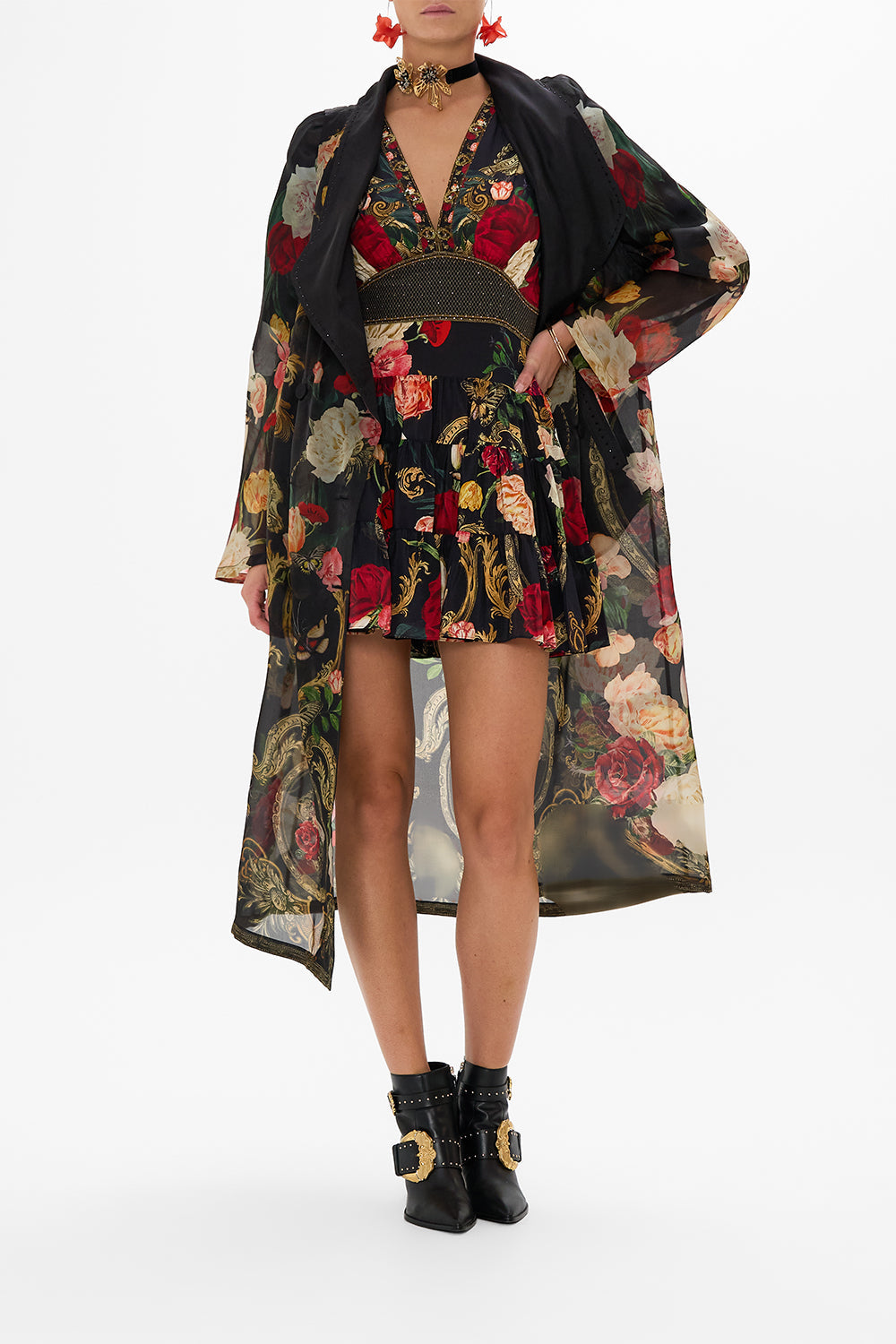 CAMILLA floral ruched underwire bra with removable straps in Stitched in Time print.