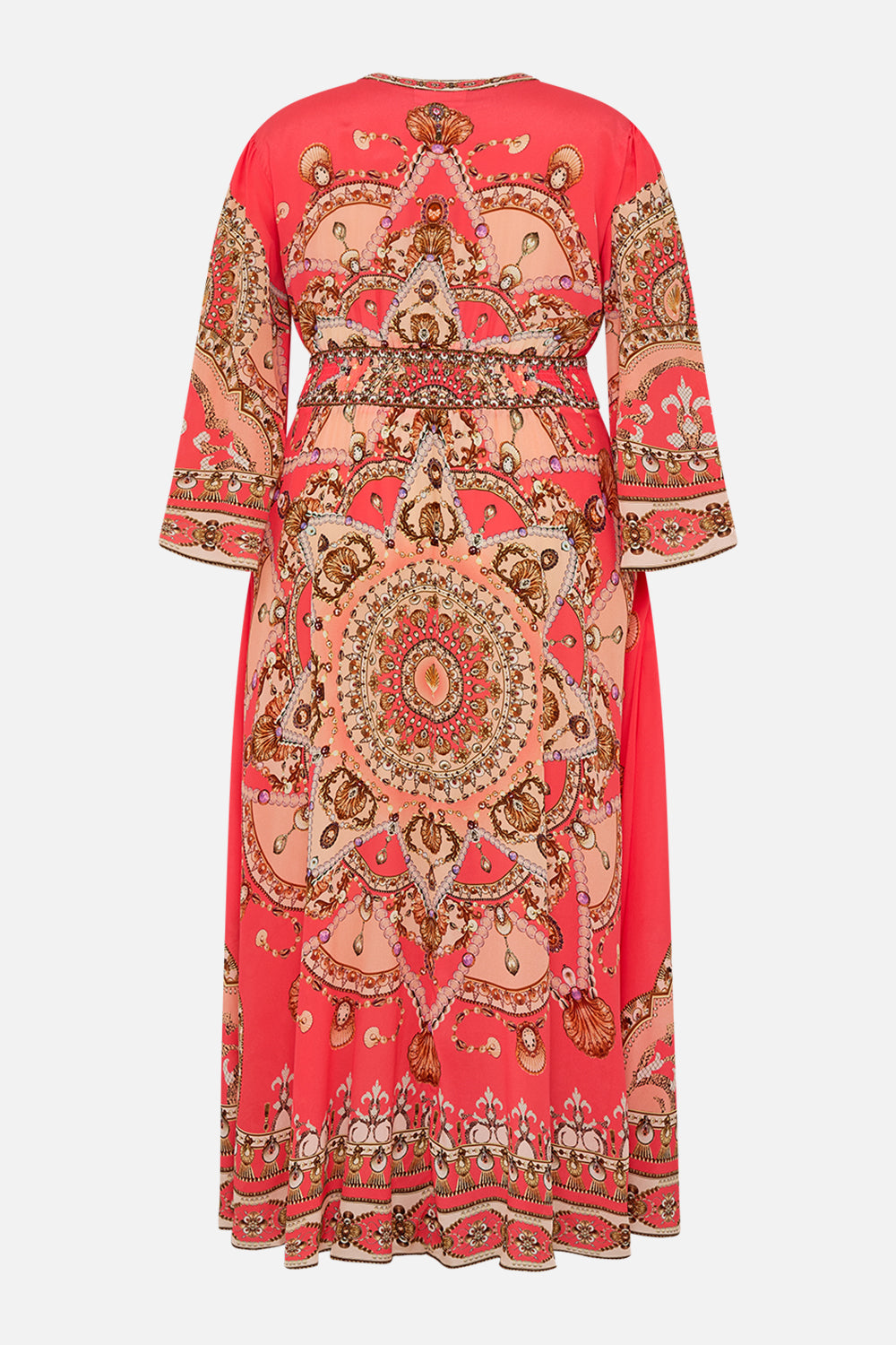 CAMILLA Pink Kimono Sleeve Dress with Shirring Detail in Shell Games