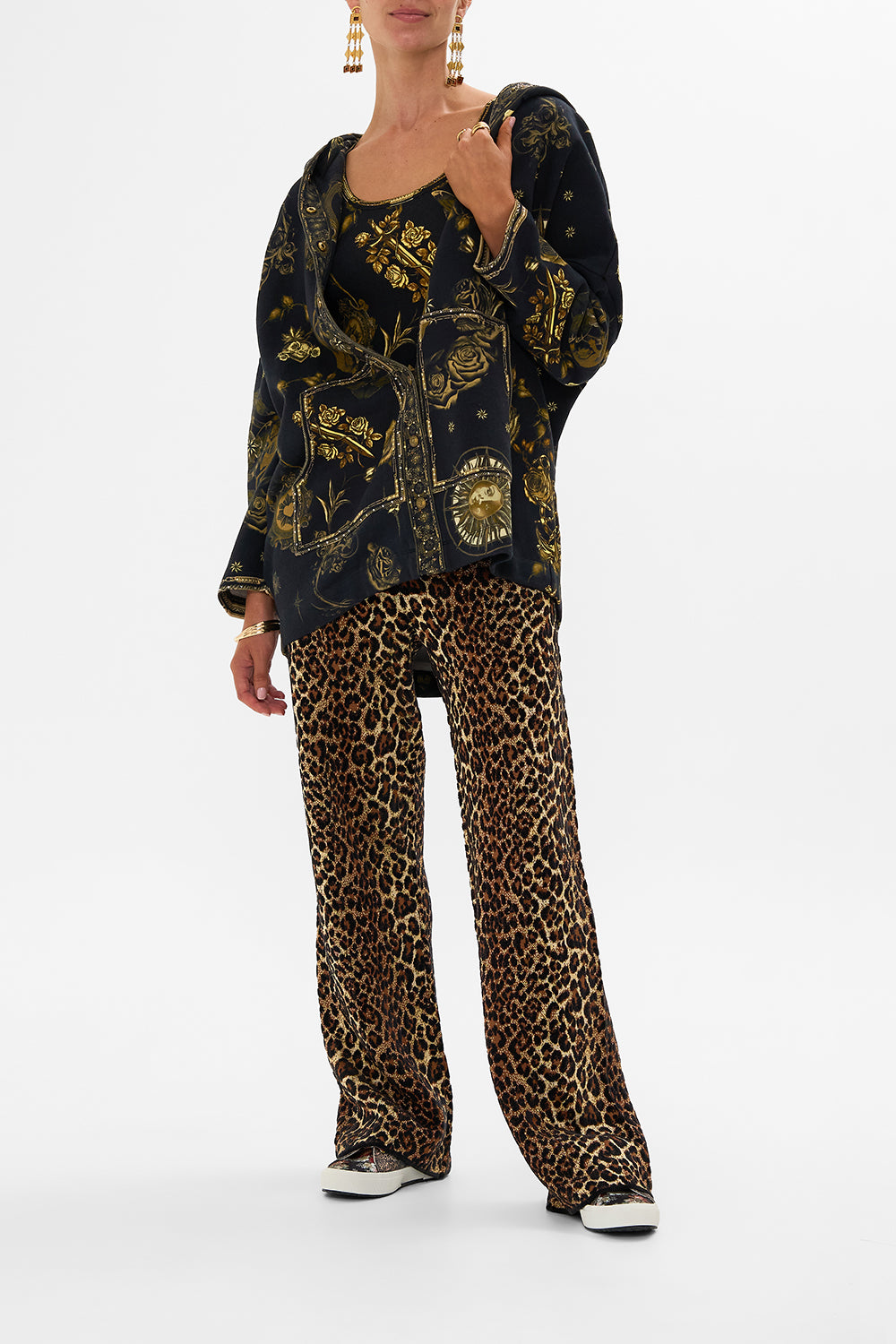 CAMILLA black hoodie jacket with pockets in So Says The Oracle print.