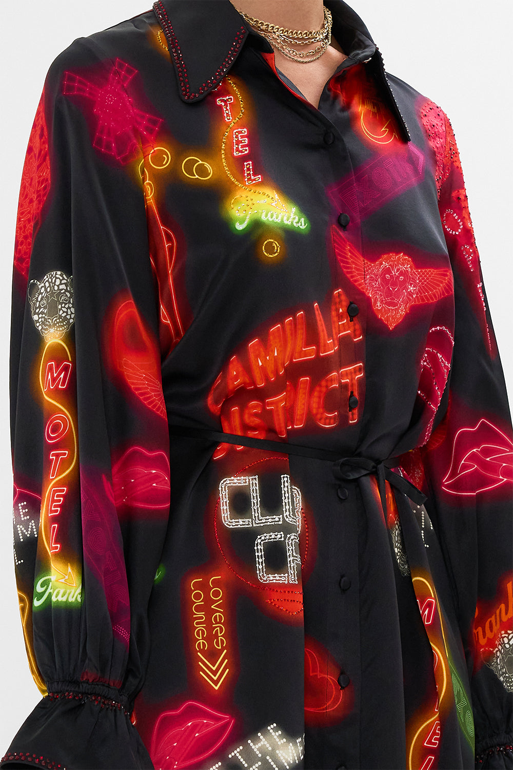 CAMILLA Black Shift Shirt Dress in Electric Loveland