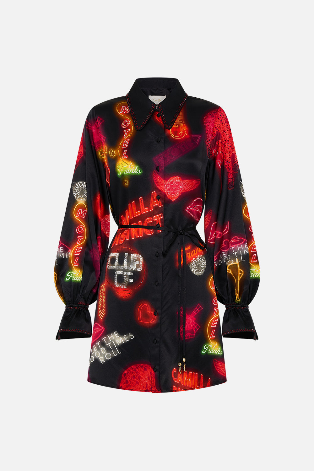 CAMILLA Black Shift Shirt Dress in Electric Loveland