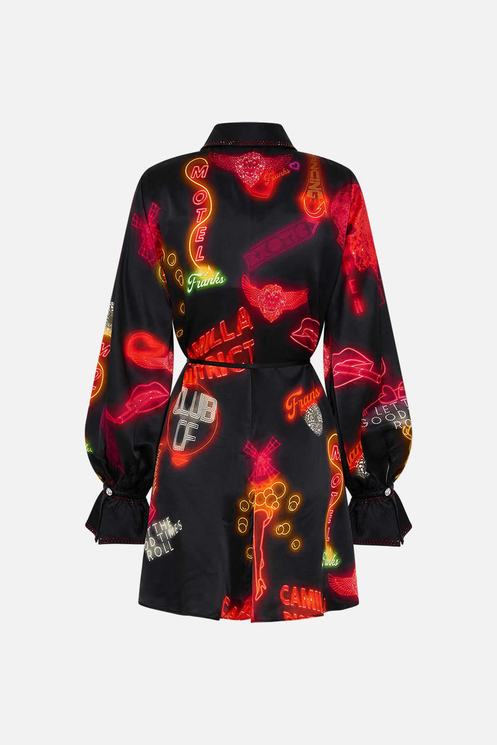 CAMILLA Black Shift Shirt Dress in Electric Loveland