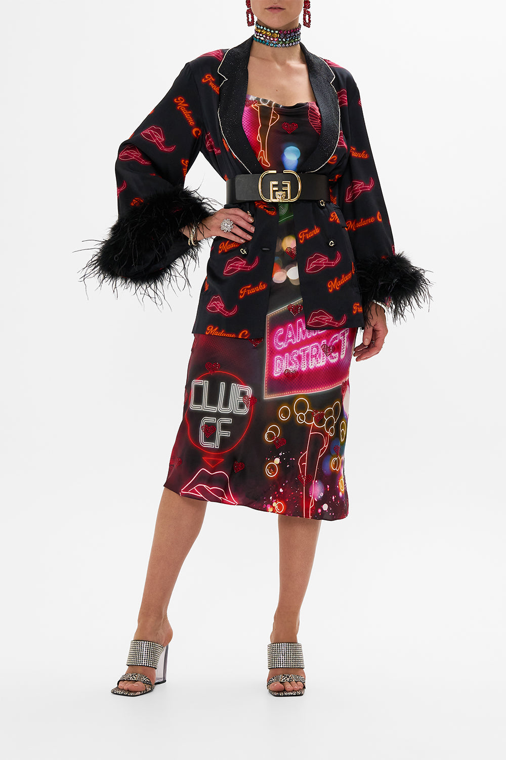 CAMILLA Black Flared Sleeve Double Breasted Jacket in Electric Loveland