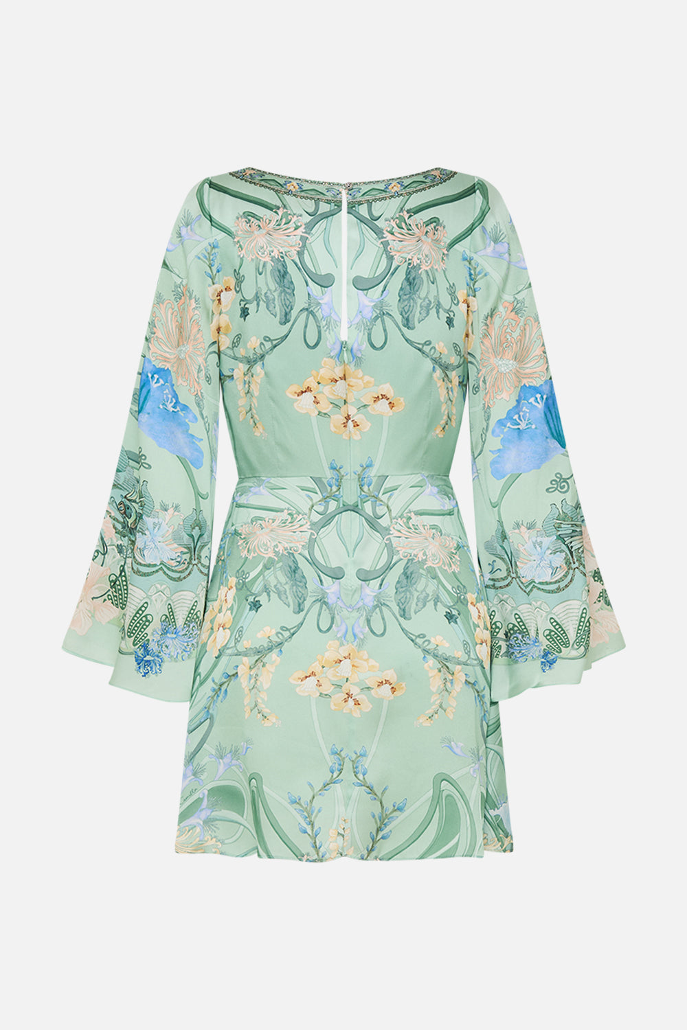 CAMILLA Floral Long Sleeve Twist Short Dress in Dreaming in Dutch