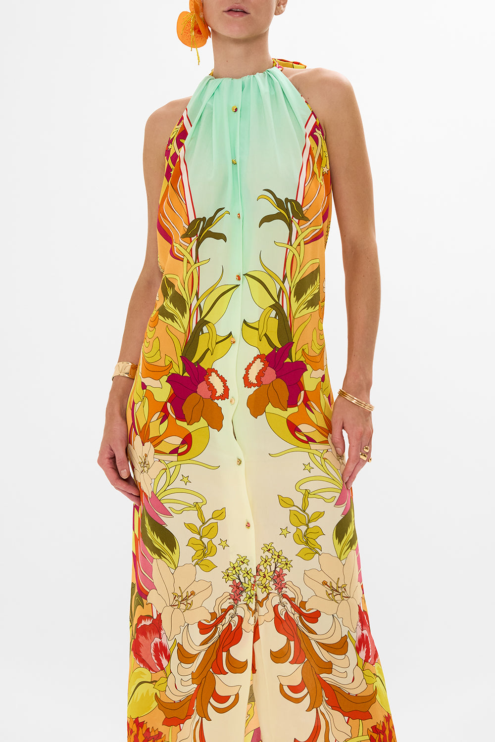 CAMILLA Floral Button Front Opening Dress in The Flower Child Society