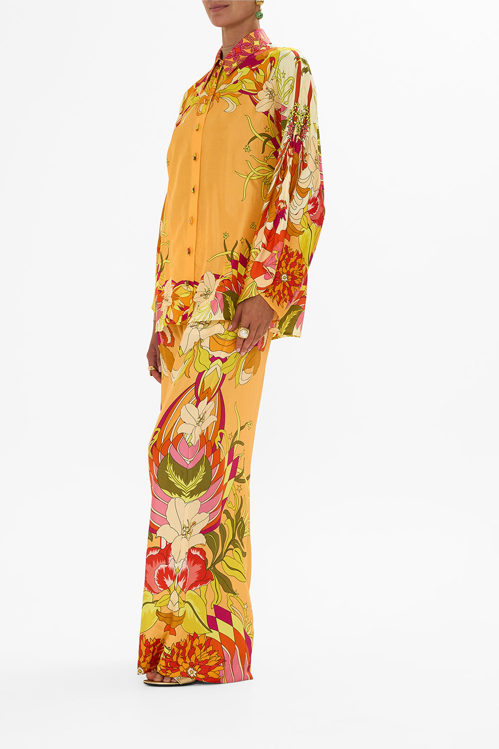 CAMILLA Floral Wide Leg Waisted Pant in The Flower Child Society print